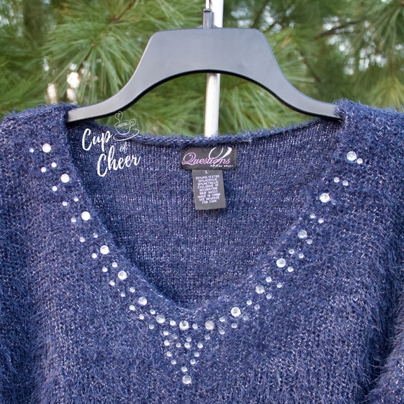 2/$30 Questions: Blue Fuzzy Sweater - Picture 2 of 4